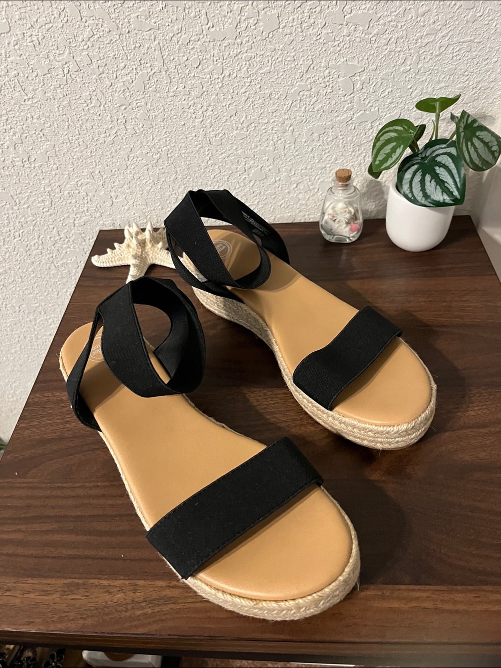 NWOT Black Espadrille Platform Sandals with Wrap Straps